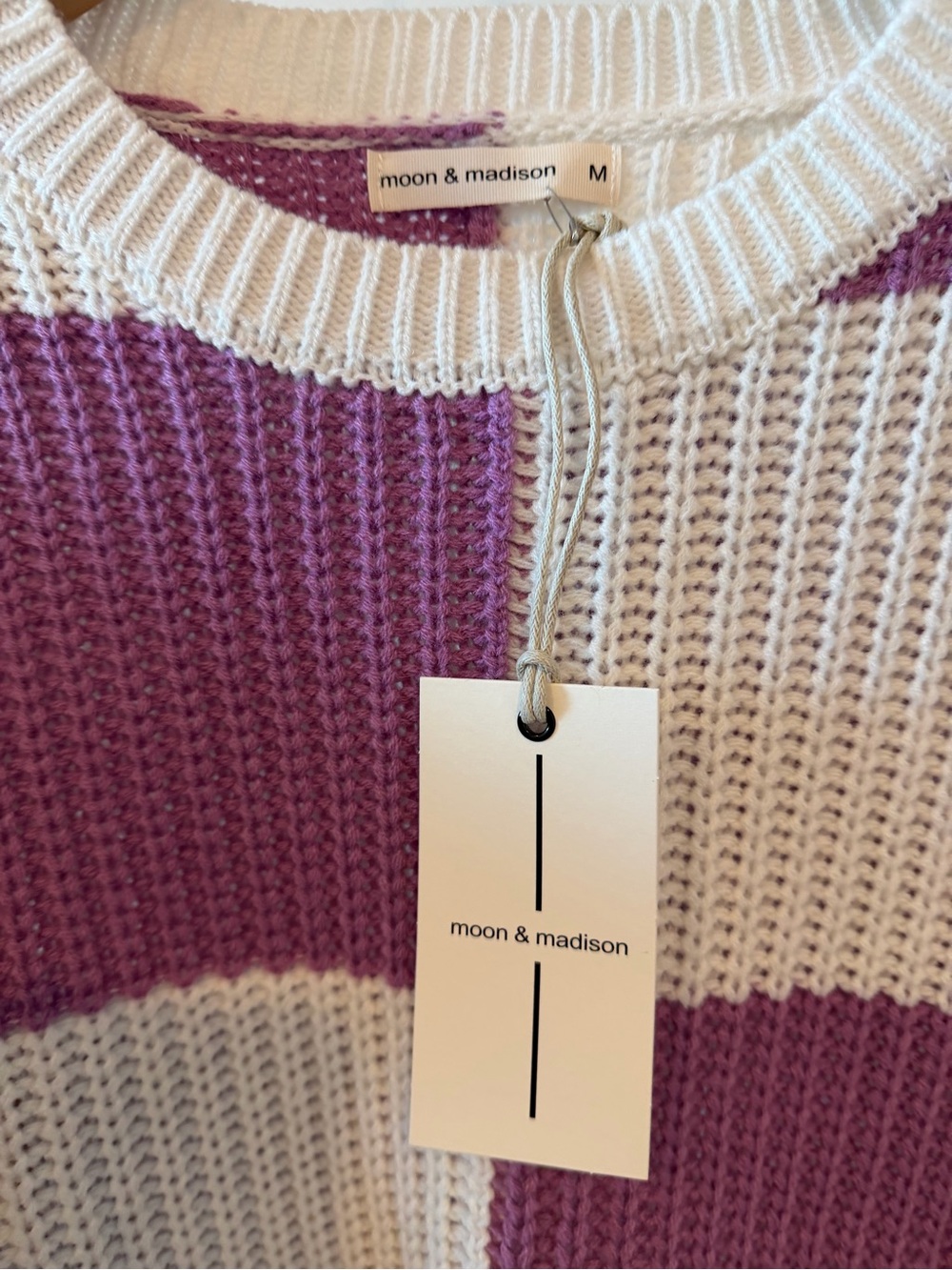 moon & madison Purple and Cream Check Crew Sweater - Picture 2 of 3